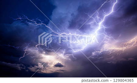 Lightning in the night sky 129804365