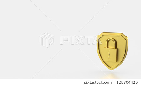 The Gold shield and Lock for Security concept 3d Rendering. The Gold shield and Lock for Security concept 3d Rendering. 129804429