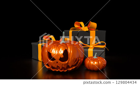 The Pumpkin and gift box for Halloween orHoliday concept 3d Rendering. The Pumpkin and gift box for Halloween orHoliday concept 3d Rendering. 129804434