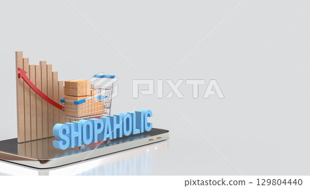 The Shopping Cart and Box on mobile for shopaholic concept 3d Rendering. The Shopping Cart and Box on mobile for shopaholic concept 3d Rendering. 129804440