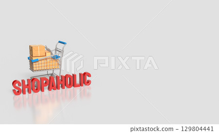 The Shopping Cart and Box for shopaholic concept 3d Rendering. The Shopping Cart and Box for shopaholic concept 3d Rendering. 129804441