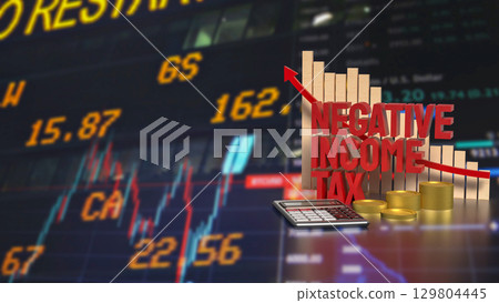 The Negative income tax and coins for Business concept 3d Rendering. 129804445