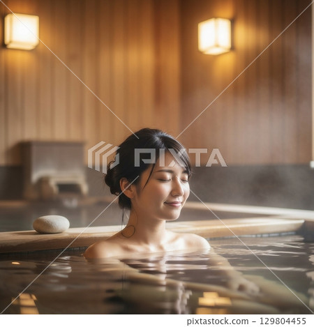 一個年輕的女人,悠閒地露天浴 一個年輕的女人,悠閒地露天浴 129804455