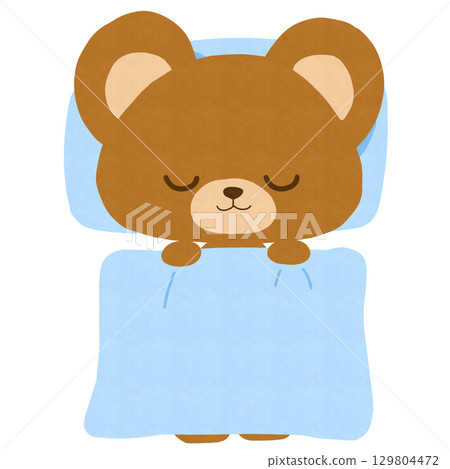 一隻熊睡在被褥和枕頭上的插圖 一隻熊睡在被褥和枕頭上的插圖 129804472