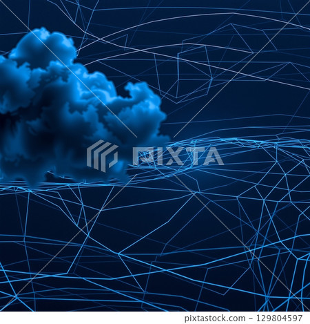 Floating Cloud Amid Digital Lines 129804597