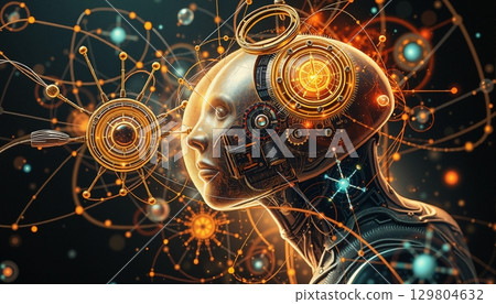 Futuristic AI neural connection. 129804632