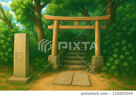 森林參道與木造鳥居的神秘風景 / 木造鳥居與森林參道 129805044