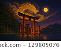 Rising Dragon and Torii Gate under the sea 129805076