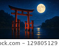 Vermilion Torii Gate and Full Moon 129805129