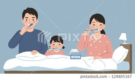 Illustration of a child brushing their teeth 129805167