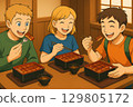 Foreign Kids Enjoying Japanese 129805172