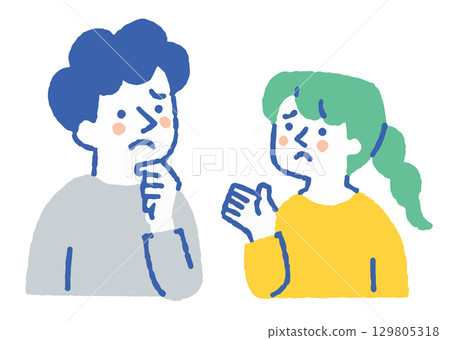 滿臉苦惱的年輕男女_顏色 滿臉苦惱的年輕男女_顏色 129805318