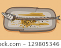 Eaten Pacific Saury Fish Bones on Pla 129805346