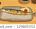 Grilled Pacific Saury with Grated Daikon Radish 129805352