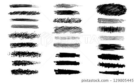 Collection of black paint brushstrokes, charcoal, liner and other strokes. Ink splashes, grunge Collection of black paint brushstrokes, charcoal, liner and other strokes. Ink splashes, grunge 129805445