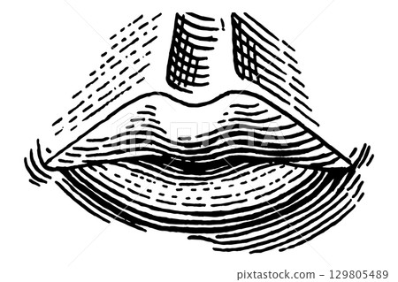 Human lips. Hand drawn illustration of a human hearing organ for medicine. Anatomy illustration 129805489