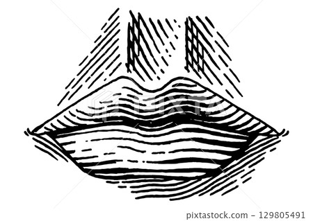 Human lips. Hand drawn illustration of a human hearing organ for medicine. Anatomy illustration Human lips. Hand drawn illustration of a human hearing organ for medicine. Anatomy illustration 129805491