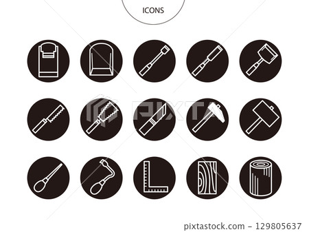 Woodworking tools icon pictogram vector illustration set Woodworking tools icon pictogram vector illustration set 129805637