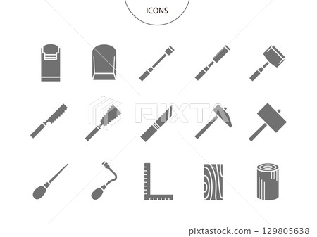 木工工具圖示象形文字向量插圖集 129805638