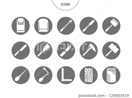 木工工具圖示象形文字向量插圖集 木工工具圖示象形文字向量插圖集 129805639