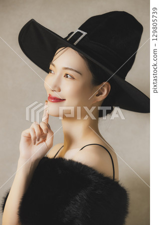 A woman who costumes Halloween A woman who costumes Halloween 129805739