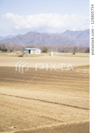 Fields prepared before spring planting 129805754