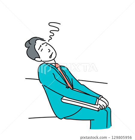 Stock Illustration: Vector illustration of a tired businessman dozing off on the train 129805956