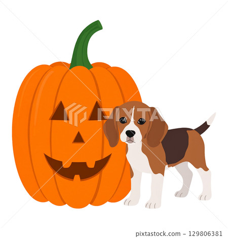 Jack-o'-lantern and Beagle sticker illustration 5 / flyer and poster material 129806381