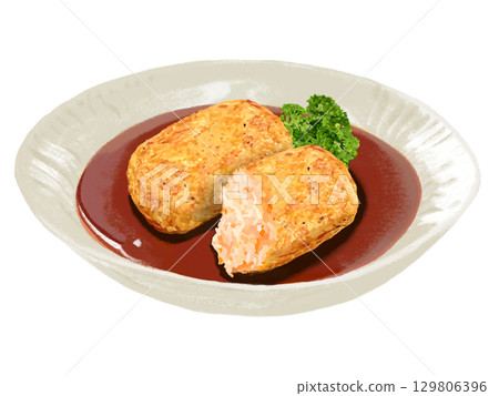 蟹肉奶油可樂餅（含醬汁）(1塊及橫切面) 129806396