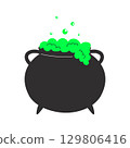 A fun witch cauldron with bubbling neon green potion. Halloween themed illustration. 129806416