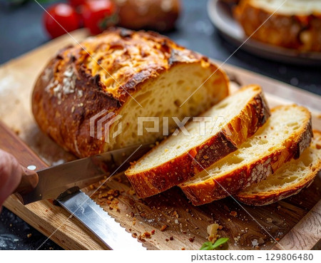 切片新鮮出爐的麵包 129806480