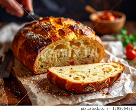 切片新鮮出爐的麵包 129806481