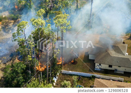 Wildfire spreads rapidly through wooded area near Florida houses, with flames close to residential properties Wildfire spreads rapidly through wooded area near Florida houses, with flames close to residential properties 129806528