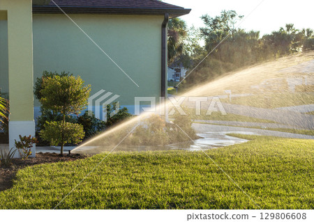 Automatic irrigation system with water sprinkler for maintaining grass lawn 129806608