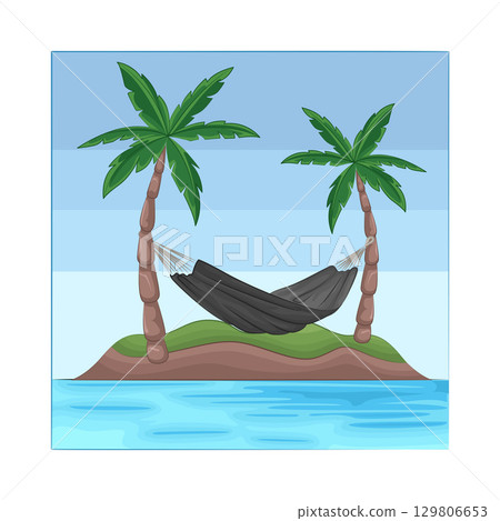 Illustration of Hammock hanging between palm trees Illustration of Hammock hanging between palm trees 129806653