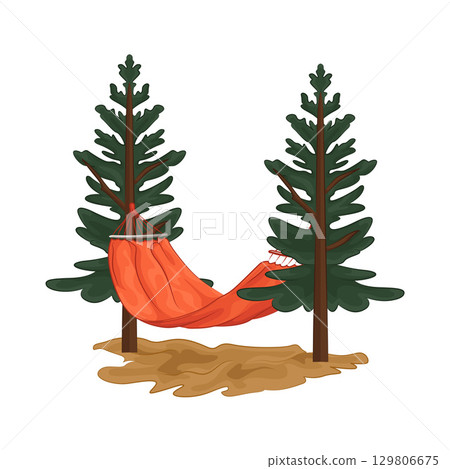 Illustration of A hammock hangs between the pine trees 129806675