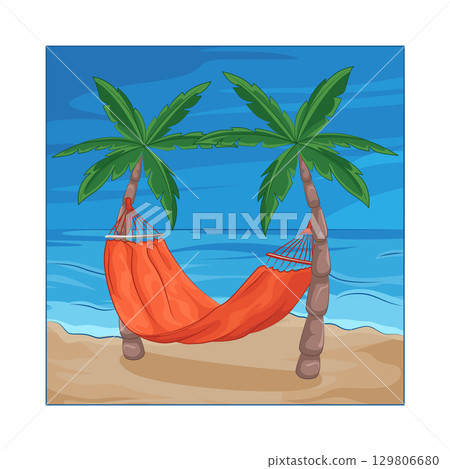Illustration of Hammock hanging between palm trees 129806680