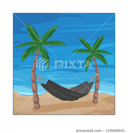 Illustration of Hammock hanging between palm trees 129806681