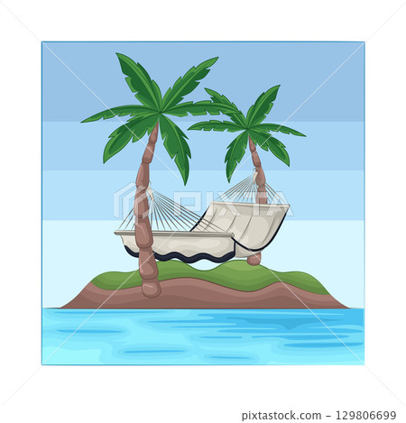 Illustration of Hammock hanging between palm trees 129806699