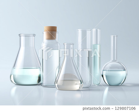 Laboratory glassware clean background 129807106