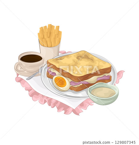 Illustration of Sandwich and French Fries 129807345
