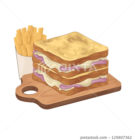 Illustration of Sandwich and French Fries 129807362