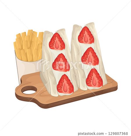 Illustration of Strawberry Sandwich and French Fries  129807368