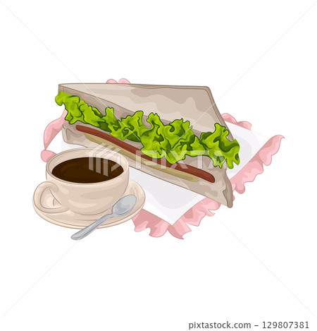 Illustration of Sandwich and Coffee Cup 129807381