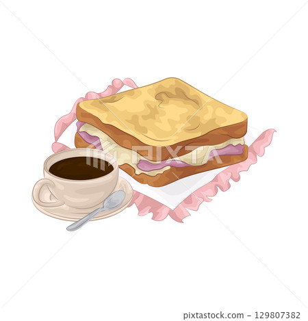 Illustration of Sandwich and Coffee Cup 129807382