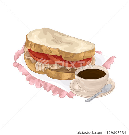 Illustration of Sandwich and Coffee Cup 129807384