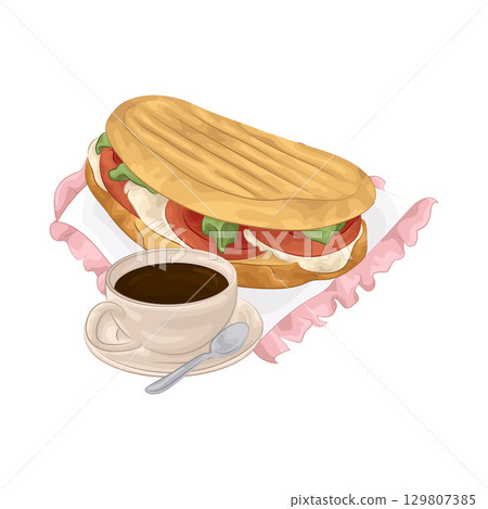 Illustration of Sandwich and Coffee Cup 129807385
