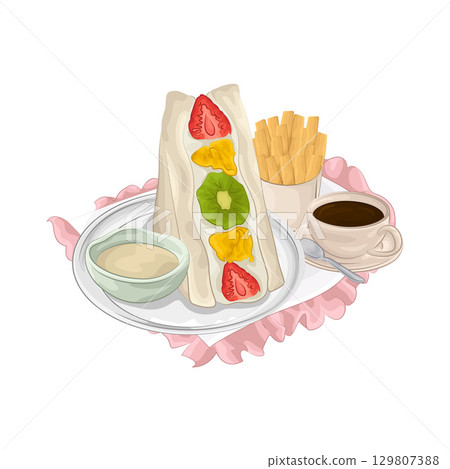 Illustration of Fruit Sandwich and French Fries  129807388