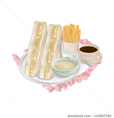 Illustration of Sandwich and French Fries  129807390
