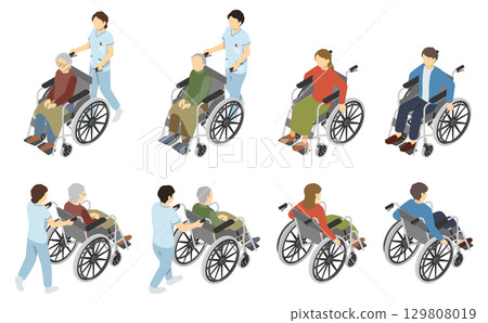 等距插圖：坐在輪椅上的人 129808019